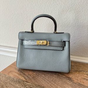Light Blue Bleu Lin Mini KL 18 Leather Bag Crossbody Satchel Lock Key B9